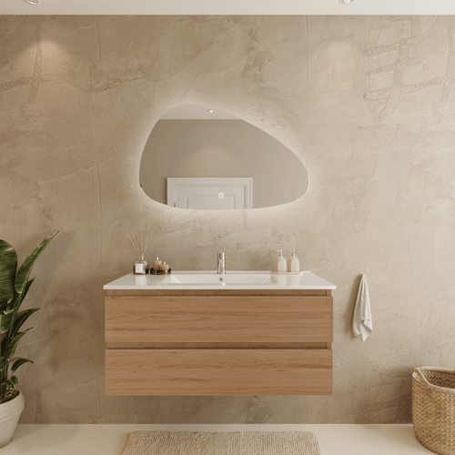 LOMAZOO badkamermeubel Marenza - zwevend - wit keramiek - licht eiken - 100 cm