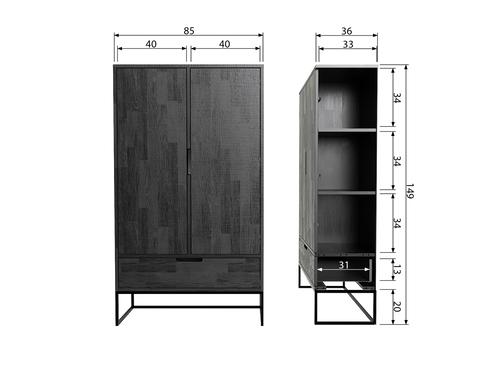 WOOOD 2-deurs kast Silas - Essen - Blacknight - 149x85x35 - vtwonen shop