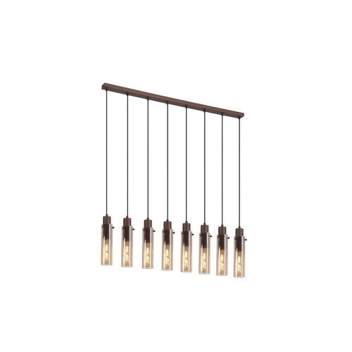 Searchlight Sweden II 8 lichtbalk plafond hanglamp mokka metaal & amber glas