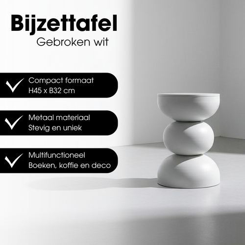 Mica Decorations Luna Bijzettafel - Bijzettafel Rond H46 x Ø32 cm - IJzeren Tafeltje voor Slaapkamer of Woonkamer - Nachtkastje of Plantentafeltje -