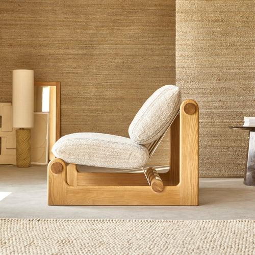 Tikamoon XL fauteuil van massief eikenhout en beige stof - Beige