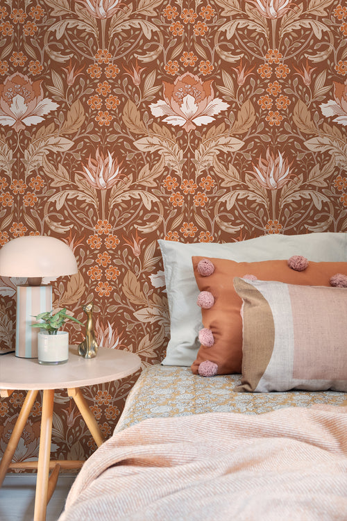 ESTAhome behang vintage bloemen in art nouveau stijl terracotta bruin - 50 x 900 cm - 131080 - vtwonen shop
