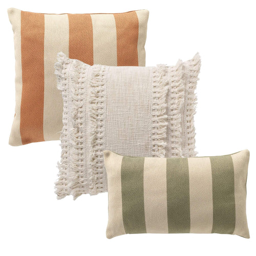 KUSSENSET - 3-delig - Quiet Horizon - 45x45 cm, 30x50 cm - inclusief binnenkussens - wit, roze, groen