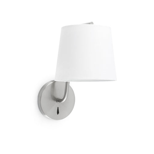 Faro Berni - 1-lichts wandlamp voor binnen in satijn nikkel met witte kap, E27