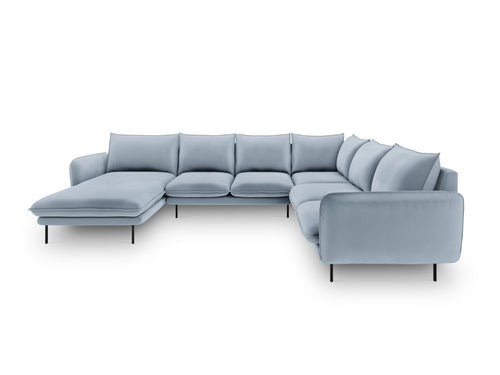 Cosmopolitan Design Panoramische hoekbank rechts Vienna 7-zits, flueel, lichtblauw - 235x330x95cm