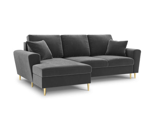 Cosmopolitan Design Uitklapbare hoekbank links met opbergdoos Kyoto 4-zits, flueel, lichtgrijs - 145x241x88cm