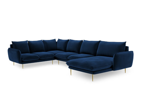 Cosmopolitan Design Panoramische hoekbank links Vienna 7-zits, flueel, koningsblauw - 235x330x95cm