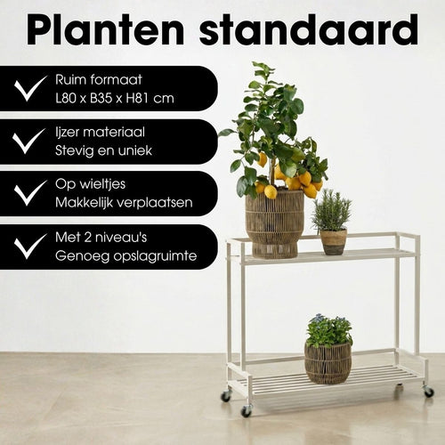 Mica Decorations Greenrax Plantenrek op Wielen - Plantenstandaard voor Kamerplanten, Buitenplanten of Tuingereedschap - Meerdere Plateaus