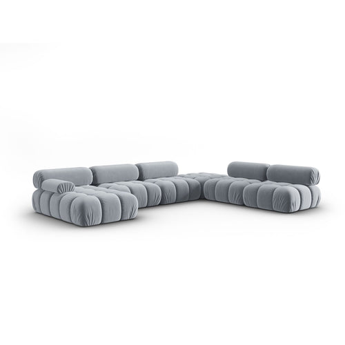 Cosmopolitan Design - Modulaire panoramische hoekbank rechts Cortina 7-zits, flueel lichtblauw - 282x376x70cm