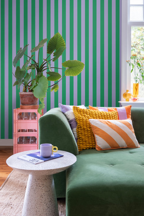 ESTAhome behang strepen groen en lila paars - 53 cm x 10.05 m - 139908 - vtwonen shop