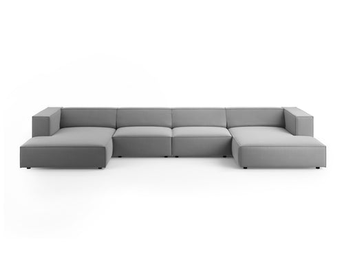 Cosmopolitan Design Panoramische bank Arendal 6-zits, flueel, lichtgrijs - 166x364x70cm