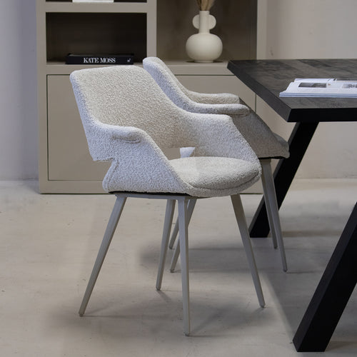 Giga Meubel Eetkamerstoel Jess - Metaal/Stof - Beige - Set van 2