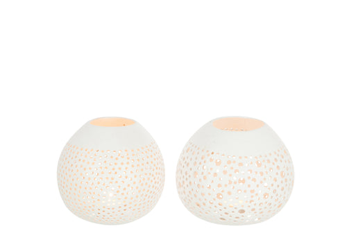 J-Line theelichthouder Kokosnoot - jute - wit - 2 stuks - vtwonen shop