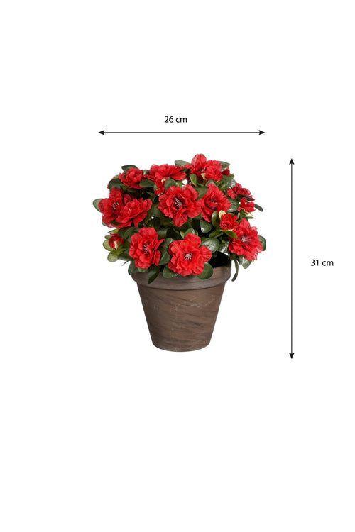 Mica Decorations Azalea Kunstplant in Bloempot Stan - H31 x Ø26 cm - Rood