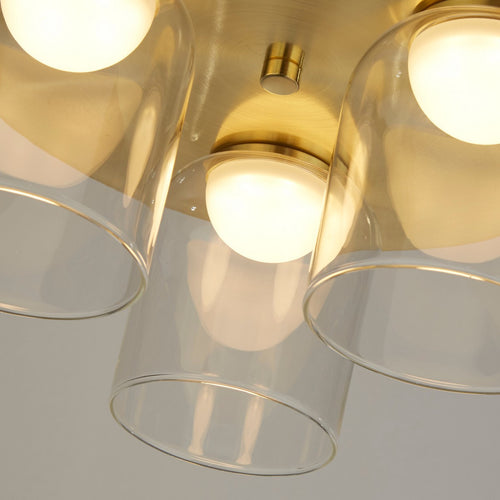 Searchlight Highball LED 3-lichts plafondlamp, satijnen messing en helder glas IP44