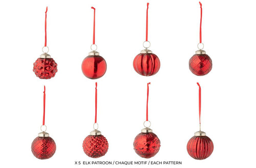 J-Line kerstbal 8 Patronen - glas - rood - doos van 40