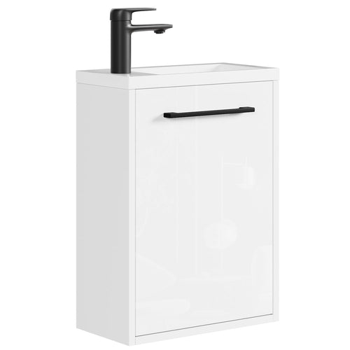 Badplaats Toiletmeubel Florence 40 x 22 cm – Hoogglans Wit – Fonteinmeubel met Witte Wastafel