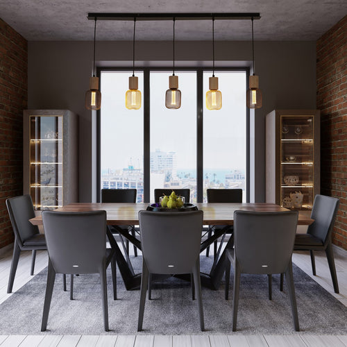 Spinny Plafondhanger met 5 lichtbalken - hout en zwart metaal