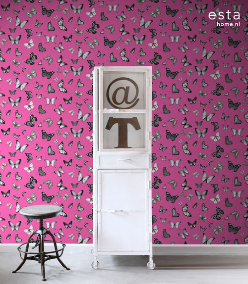 ESTAhome behang vlinders zwart en roze - 53 cm x 10.05 m - 138511