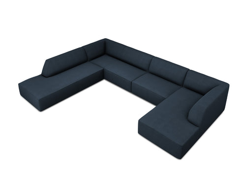 Micadoni Panoramische hoekbank links Ruby 7-zits, structurele stof, marineblauw - 273x366x69cm