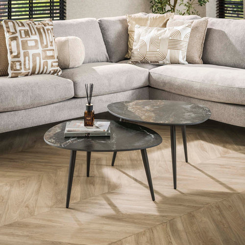 Giga Meubel Salontafel Fossil - Zwart Keramiek - Set van 2 - 70x58x40cm - vtwonen shop
