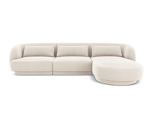 Cosmopolitan Design rechter hoekbank Tulum 4-zits, flueel, lichtbeige - 156x255x70cm