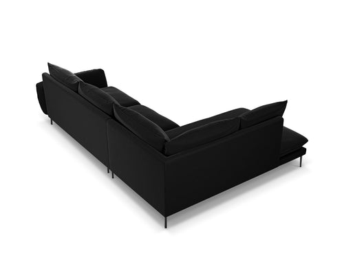 Cosmopolitan Design linker hoekbank Vienna 6-zits, flueel, zwart - 185x275x95cm