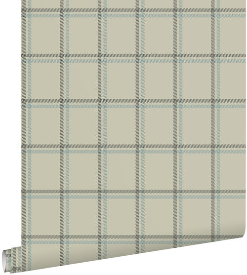 ESTAhome behang ruiten beige en blauw - 50 x 900 cm - 132164