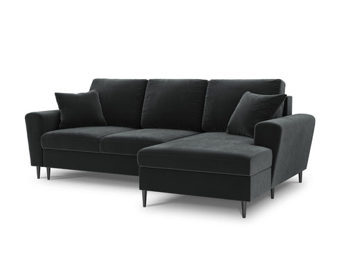 Cosmopolitan Design Converteerbare hoekbank rechts met opbergdoos Kyoto 4-zits, flueel, donkergrijs - 145x241x88cm