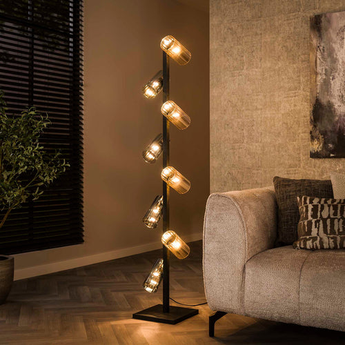 Giga Meubel Vloerlamp Cylinder - Zwart Metaal - 8-Lichts - 30x30x175cm