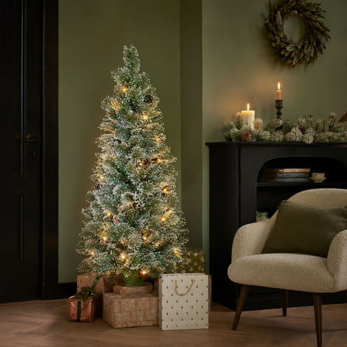 Black Box Trees Vandans Kunstkerstboom met Verlichting H120 x Ø60cm - Kunstboom met Kerstversiering - Kunst Kerstboom met Besneeuwde Takken - Groen