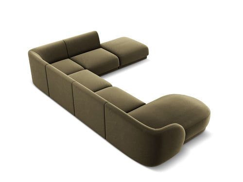 Micadoni Panoramische hoekbank rechts Miley 6-zits, flueel, groente - 255x330x70cm