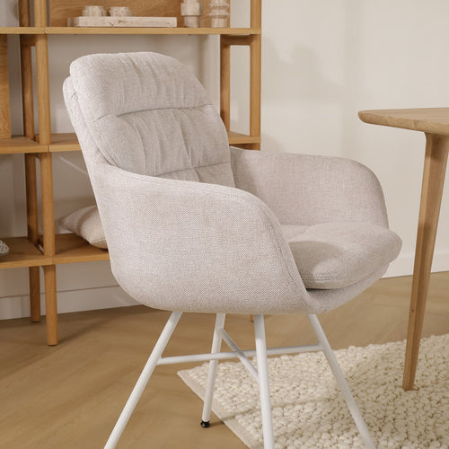 Nolon Noa-Mia Eetkamerstoel Beige - met Armleuning - Wit