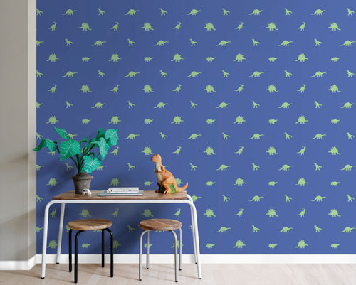 ESTAhome behang dinosaurussen blauw en groen - 50 x 900 cm - 131799