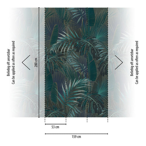 Livingwalls behang jungle-motief petrolblauw, blauw en groen - 53 cm x 10.05 m - AS-391803