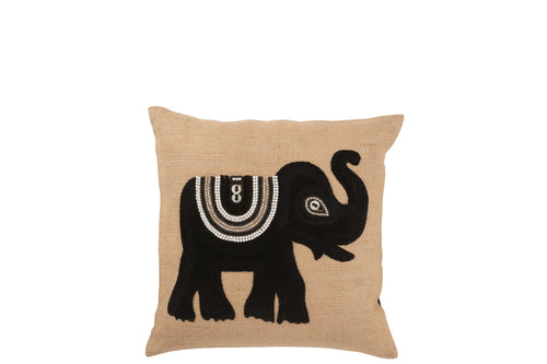 J-Line kussen Olifant - textiel - naturel/zwart - small