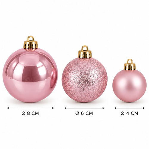 Mica Decorations Kerstballenset Roze 46 Stuks - Onbreekbare Kerstballen van Gerecycled Polystyreen - Kerstbal met Diameter 8 cm - Glanzende, Matte en