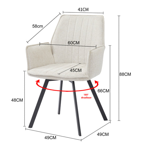 Livingfurn eetkamerstoel Louise beige - stof - 1 stuk - vtwonen shop