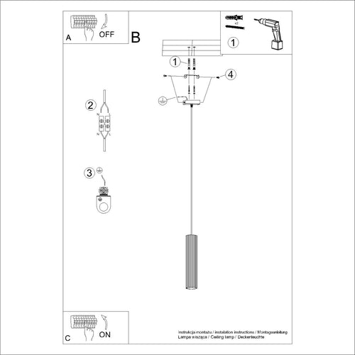 Sollux Lighting Hanglamp KARBON 1 rood - 8x8x118cm