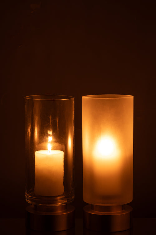 J-Line windlicht/vaas Pia - glas/koper - transparant/goud - medium - 2  stuks