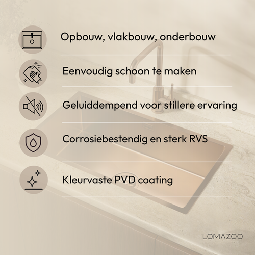 LOMAZOO Spoelbak Keuken Koper Supreon - 66 x 36 cm - RVS