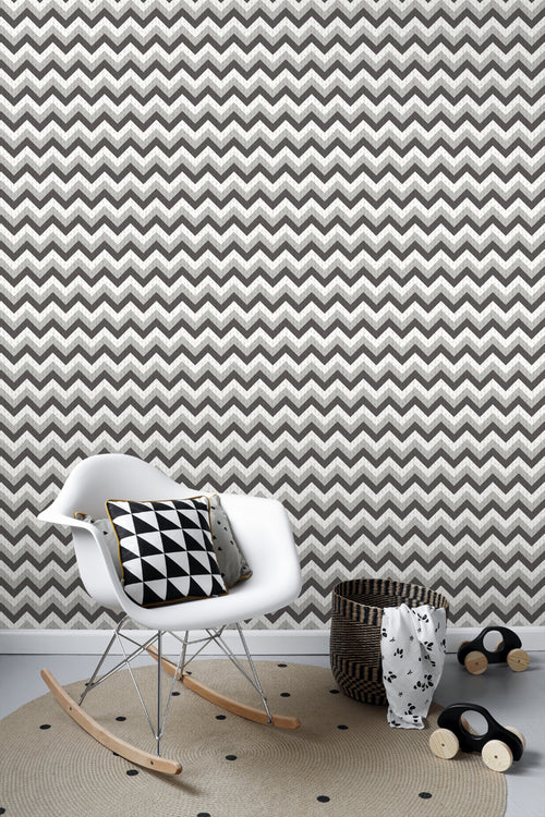 ESTAhome behang zigzag motief zwart en grijs - 53 cm x 10.05 m - 138138