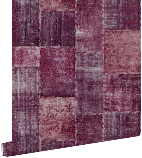 ESTAhome behang Marrakech kelim patchwork tapijt bordeaux rood - 53 cm x 10.05 m - 148653