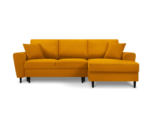 Cosmopolitan Design Converteerbare hoekbank rechts met opbergdoos Kyoto 4-zits, ribfluwelen, geel - 145x241x88cm
