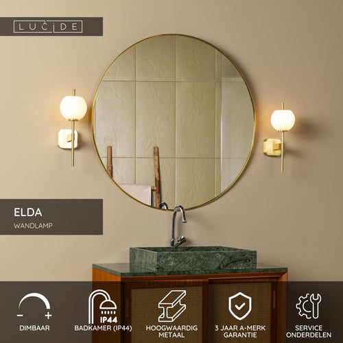 Lucide wandlamp badkamer ELDA - 1xG9 - Mat Goud / Messing