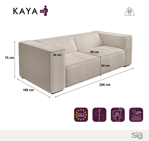 Sia Home - Rechte banken Kaya - Corduroy stof - Crème - 226cm - vtwonen shop