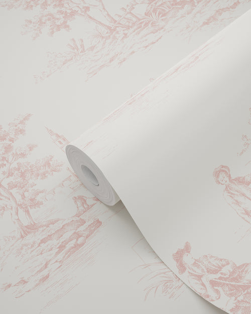 ESTAhome behang toile de jouy print zacht roze - 50 x 900 cm - 132108