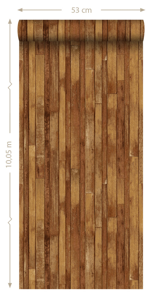 ESTAhome behang sloophout oranje bruin - 53 cm x 10.05 m - 138811