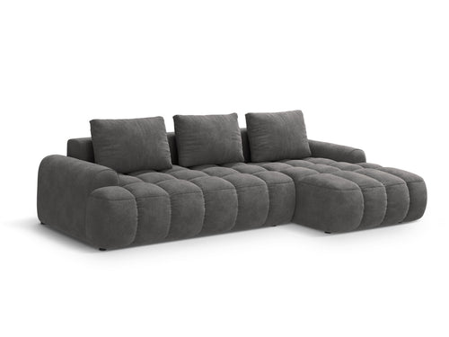 Cosmopolitan Design Converteerbare hoekbank rechts met opbergdoos Linz 3-zits, flueel grijs - 142x275x84cm