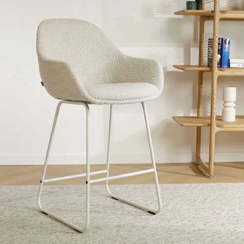 Nolon Nino-Mae Barkruk Bouclé Beige - met Armleuning - Wit - 75 cm - vtwonen shop